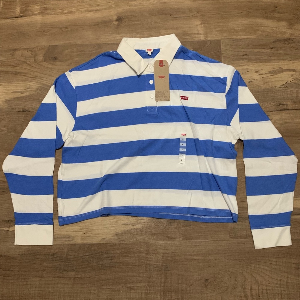 LEVI’S women’s blue and white striped long sleeve shirt